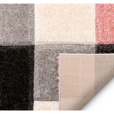 Blush and Gray Geometric Shag Area Rug 5' x 7'