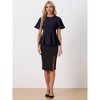 Allegra K Women's Round Neck Flutter Sleeve Belted Waist Office Peplum Blouse - 3 of 4