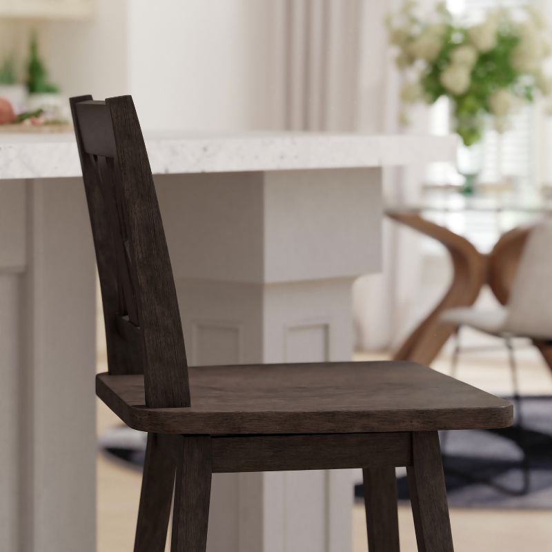 Emma and Oliver Wooden Modern Farmhouse Swivel Dining Stool with Decorative Carved Back, 5 of 12
