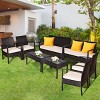 Tangkula 4PCS Conversation Wicker Set Patio Rattan Table&Cushioned Chair - 3 of 4