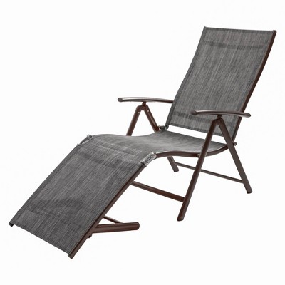 Set of 2 Gray and Brown Aluminum Adjustable Chaise Lounges