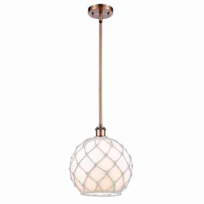 Farmhouse Rope - 1 Light Stem Hung Mini Pendant In Industrial Style-13 Inches Tall and 10 Inches Wide