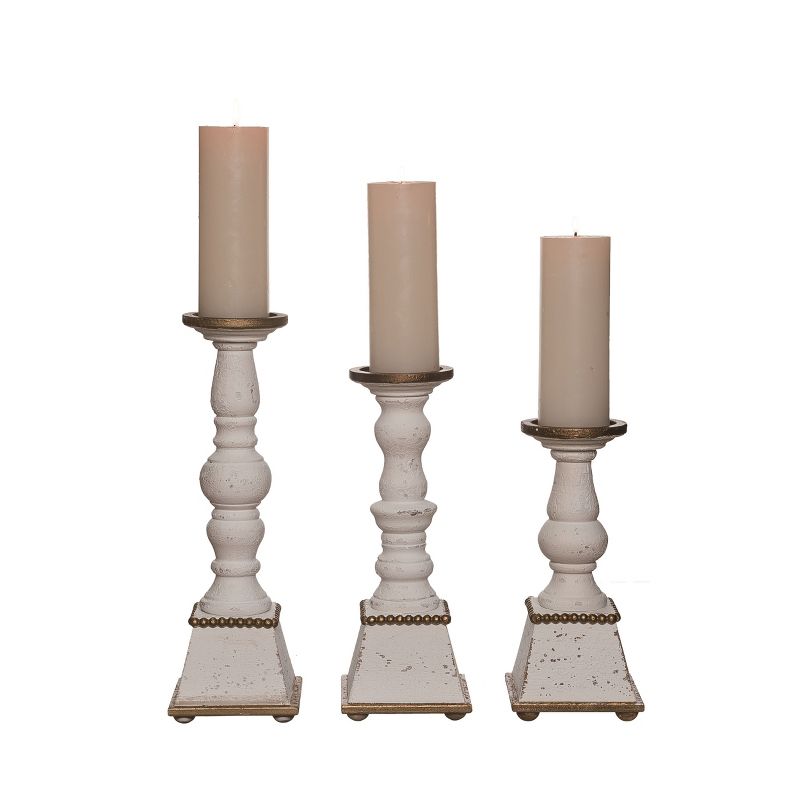 Transpac Wood 16.25 in. White Harvest Vintage Style Candle Pillars Set of 3, 1 of 3