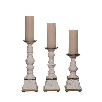Transpac Wood 16.25 in. White Harvest Vintage Style Candle Pillars Set of 3