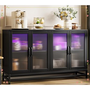 55" Modern Sideboard Buffet with Power Outlet & LED Lights - 4-Door Storage Cabinet with Adjustable Shelves - 1 of 4