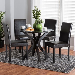 Baxton Studio Asli Modern Espresso Brown Faux Leather and Wood 5-Piece Dining Set - 1 of 4