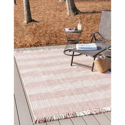 Unique Loom Eco Plaid Indoor Outdoor Washable Balmoral Plaid Washable Flatweave Woven Fringe Area Rug