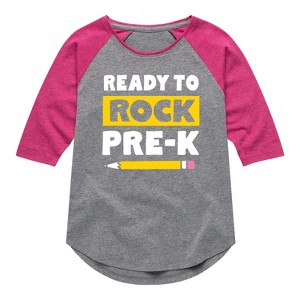 Girls' - Instant Message - Ready to Rock Pre-K Shirt Tail Raglan Graphic T-shirt - 1 of 4