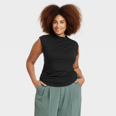 Women's Short Sleeve Side Ruched T-shirt - A New Day™ Black 4x : Target
