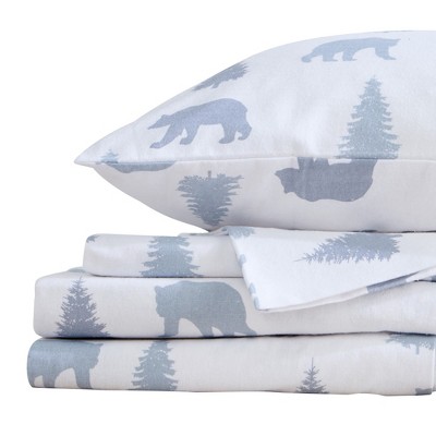Full Grey Bears Cotton Flannel Deep Pocket Sheet Set
