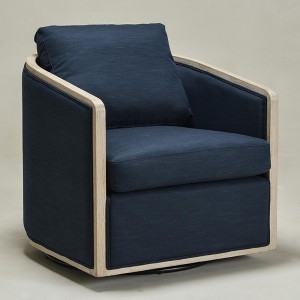 KINWELL 31"W Oak Frame Upholstered Swivel Barrel Armchair - 1 of 4