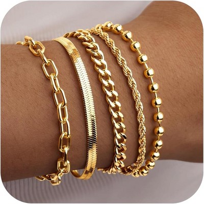 Gold Bracelets for Women,Dainty Bracelets Set for Women Trendy, Gold Bracelets Stack With Beaded, Cuban