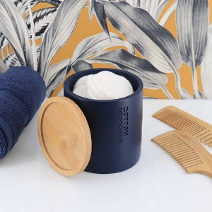 Evideco French Home Goods Sleek Cotton Pad Holder - Polyresin Bathroom Storage Container with Bamboo Lid - 1 of 4