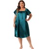 Women's Plus Size Satin Silky Pleated Bow Tie Square Neck Short Sleeve Midi Nightgown - Agnes Orinda - 3 of 4