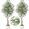 Faux Olive Tree Tall,Olive Trees Artificia Indoor with White Planter and Green Moss, Fake UV Resistant Artificial Tree - 2 of 4