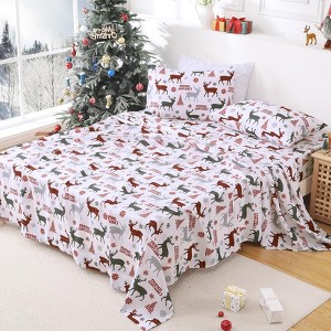Christmas Bed Sheets, Soft Brushed Microfiber Reindeer Print Bed Sheet Set - 16 Inch Deep Pocket, Easy to Fit, Wrinkle Free & Easy Care - 1 of 4