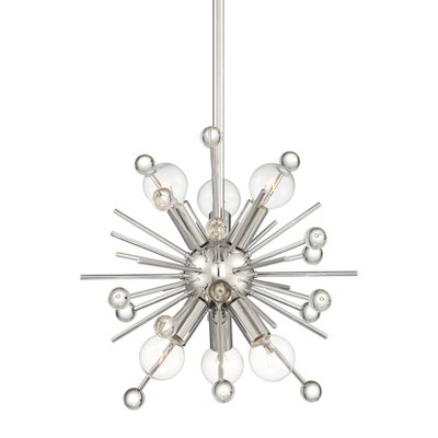 Possini Euro Design Polished Nickel Mini Sputnik Pendant Chandelier 12" Wide Mid Century Modern 6-Light Fixture Dining Room House