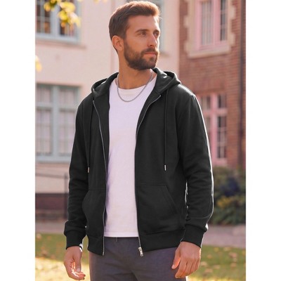 INSPIRE CHIC Men's Casual Lightweight Solid Color Zip Up Drawstring Hooded Jacket Medium Black — фото 2