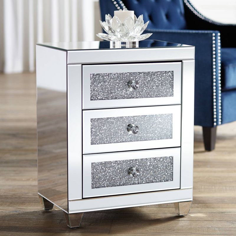 Studio 55D Gia Modern Mirrored Rectangular Accent Side End Table 20" x 14" with 3-Drawer Silver Glass Crystal for Living Room Bedroom Bedside Entryway, 2 of 10