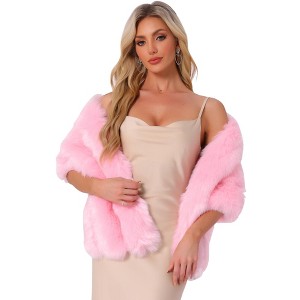 Allegra K Women's Faux Fur Elegant Wedding Cocktail Party Scarf Wrap Cape Shoulder Shawl - 1 of 4