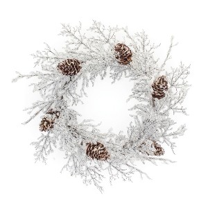 Iced Twig Pinecone Wreath – 24"D Frosted Winter Christmas Wreath Plastic Holiday Accent by Melrose - 1 of 3
