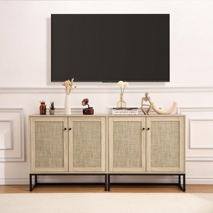 coucheta Set of 2 Rattan Storage Cabinet with Rattan Doors, Farmhouse Coffee Bar Station Table, Modern Wood Cupboard for Kitchen, Living room - 1 of 4