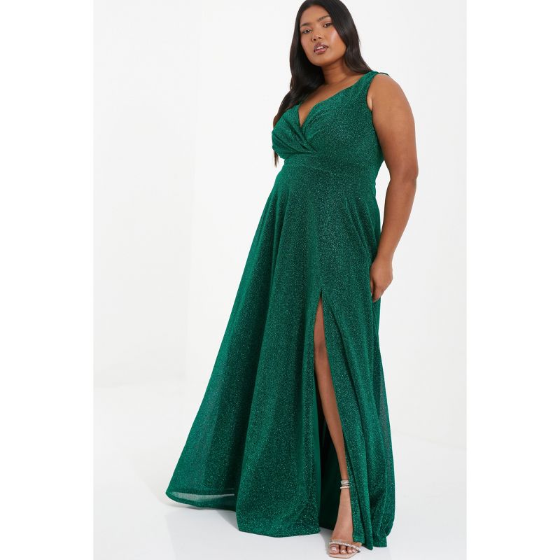 QUIZ Women's Plus Size Glitter Wrap Maxi Dress, 4 of 7