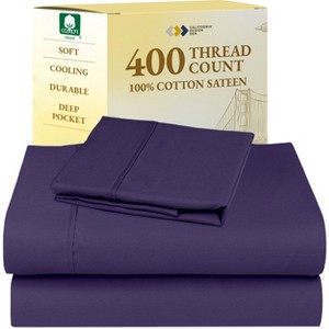 Cotton Sheets Set - Softest 400 Thread Count Bed Sheets, 100% Cotton Sateen, Cooling, Deep Pocket by California Design Den - 1 of 4