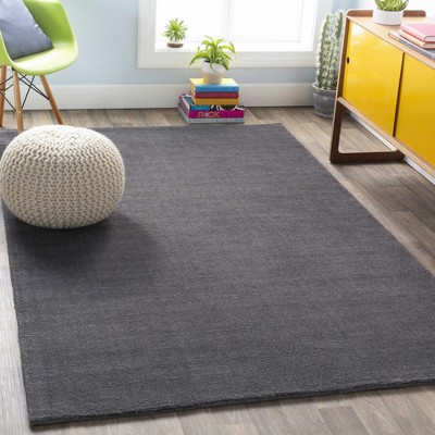 Charcoal Gray High Pile Wool Rectangular Rug 7'6" x 9'6"