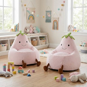 Wooakway 2-Set Beige/Blue/Green/Pink/Purple/Red/Yellow Faux Rabbit Fur Bean Bag Chair Seat with Fill Toddler Sofa for Children Teenagers 24"/30"W - 1 of 4