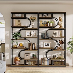 Lantine 5-Tier Industrial Bookshelf, 71" Etagere Bookcase, Freestanding Display Storage Shelf Unit for Home Office, Living Room, Brown - 1 of 4