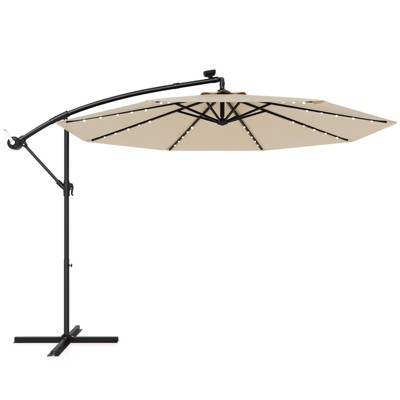 Tangkula 10 FT Solar Offset Hanging Umbrella w/ 40 Lamp Beads  Solar Panel Easy Tilt Adjustment Lighted Patio Cantilever Umbrella Beige/Tan/Orange/Wine