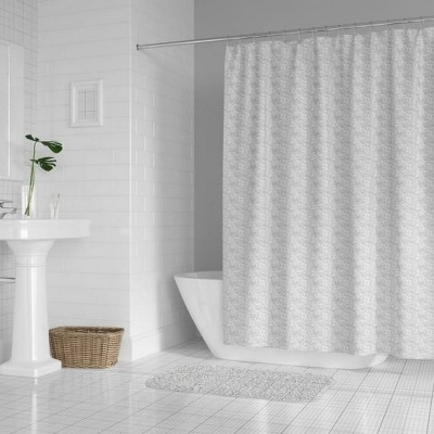 LunaLulinlk Grey and White Tonal Textured Weave Shower Curtain