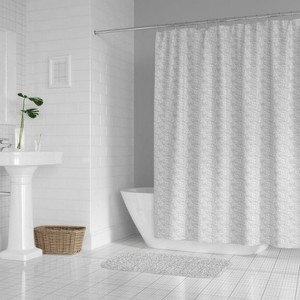 LunaLulinlk Grey and White Tonal Textured Weave Shower Curtain - 1 of 4