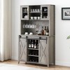 Garvee Coffee Bar Wine Cabinet with Sliding Barn Doors, 70" Tall Farmhouse Kitchen Hutch with Wine & Glasses Rack, for Kitchen, Dining Room - 3 of 4