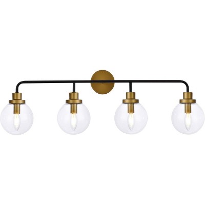Elegant Lighting Hanson 4 lights bath sconce in black with brass with clear shade