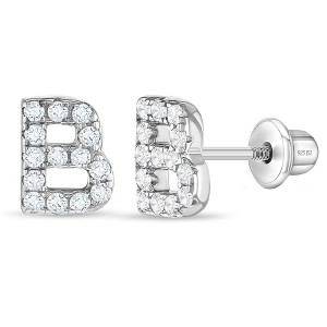 Girl's Cubic Zirconia Letter Initial Screw Back Sterling Silver Earrings - In Season Jewelry - 1 of 4