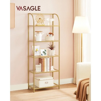 Gold 5-Tier Steel Frame Open Back Bookcase
