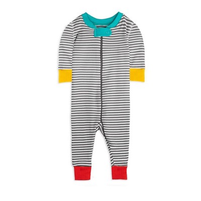 Image of Mightly Baby Fair Trade 100% Organic Cotton Tight Fit Pajamas - 0-3 Months, Gray Stripe