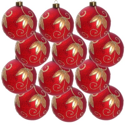 GlasFlength Tree Ornaments Modern Glass Ball Set Simple Elegant Design for Christmas Tree Home Decor Indoor Outdoor, Red, 3"*3"*3"