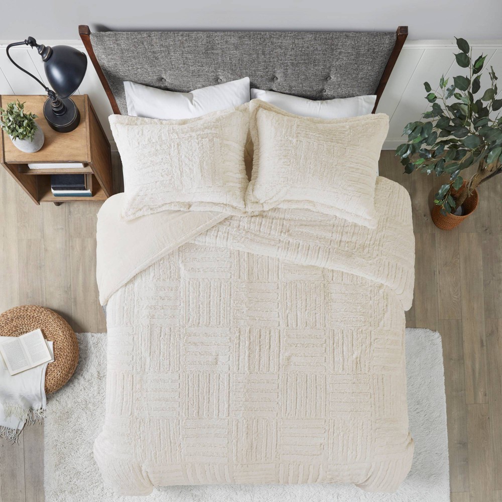 Photos - Duvet Ivory Polar Brushed Faux Fur Comforter Mini Set Full/Queen 3pc