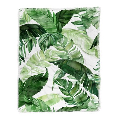 Marta Barragan Camarasa Green Leaf Watercolor Pattern Woven Throw Blanket - Deny Designs