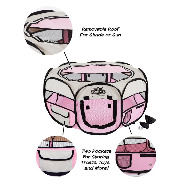 Pet Adobe Portable Pop-Up Pet Playpen with Carrying Bag, 33" Diameter, Pink, 2 of 7