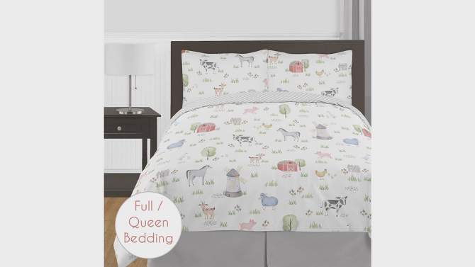 Sweet Jojo Designs Crib Bedding + BreathableBaby Breathable Mesh Liner Boy Girl Gender Neutral Farm Animals Grey Blue and Red - 6pcs, 2 of 8, play video