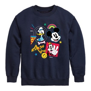 Boys' - Disney - Goofy Donald Mickey Pluto Stickers Graphic Long Sleeve Fleece Sweatshirt - 1 of 4