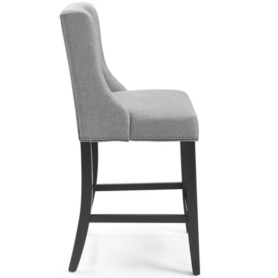 Elegant Light Gray Upholstered Wood Counter Stool with Nailhead Trim