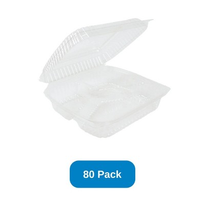 Inno-Pak 8" x 8" x 3" Clamshell Container 3-Compartment Clear RPET - Pack of 80