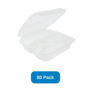 Inno-Pak 8" x 8" x 3" Clamshell Container 3-Compartment Clear RPET - Pack of 80 - 1 of 3