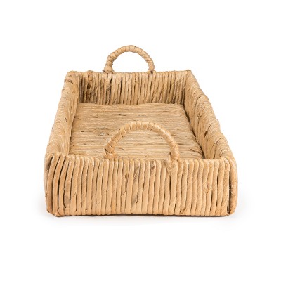 Natural Handwoven Abaca Rectangle Decorative Tray with Handles