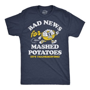 Mens Funny T Shirts Its A Bad Day To Be Mashed Potatoes Sarcastic Thanksgiving Graphic Novelty Tee For Men - Crazy Dog Men's T Shirt for Thanksgiving - 1 of 4